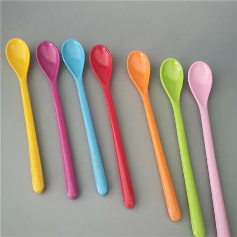 Melamine Dessert Spoon Long Handle Thickened Milkshake Stirring Spoon Polished Solid Color Reusable Tableware