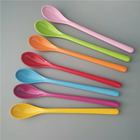 Melamine Dessert Spoon Long Handle Thickened Milkshake Stirring Spoon Polished Solid Color Reusable Tableware