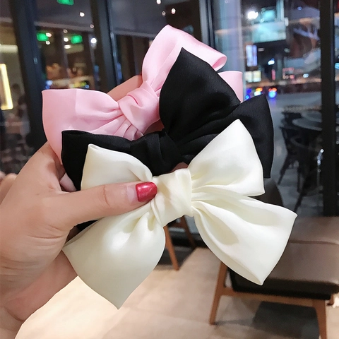 Pinza Para El Pelo Con Lazo Grande De Satén Estilo Vintage Francés Pasador De Tela De Color Sólido Para Mujeres Niñas Accesorios