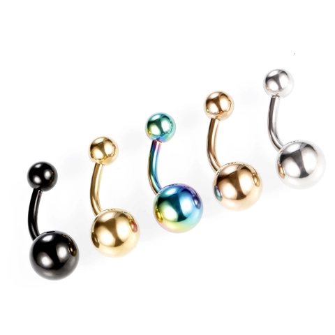 Stainless Steel Belly Button Ring Curved Barbell Double Ball Cubic Zirconia Body Piercing Jewelry Navel Piercing