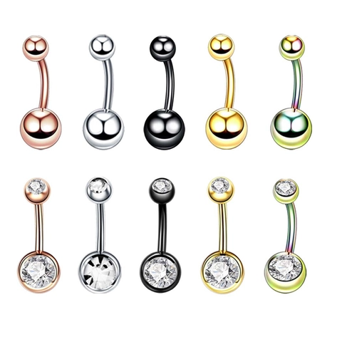 Stainless Steel Belly Button Ring Curved Barbell Double Ball Cubic Zirconia Body Piercing Jewelry Navel Piercing