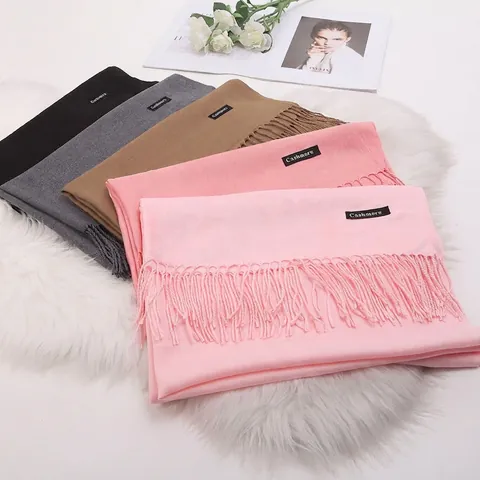 Winter Schal Damen Kaschmir Imitat Langer Schal Einfarbig Quasten Warm Weich Dick Pashmina Wickel Täglich Outdoor