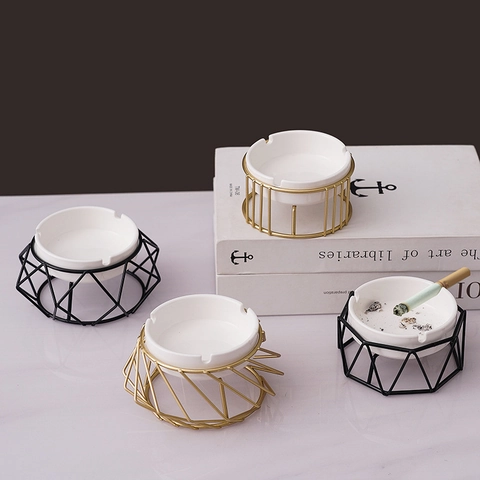 Portacenere In Ceramica Con Supporto Geometrico In Metallo Nordico Minimalista Moderno Portacenere Decorativo Per Casa Ufficio