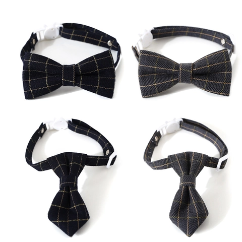 Pet Bow Tie Collar Adjustable Plaid British Style Gentleman Necktie For Cats Small Dogs Fabric Accessories With Bell