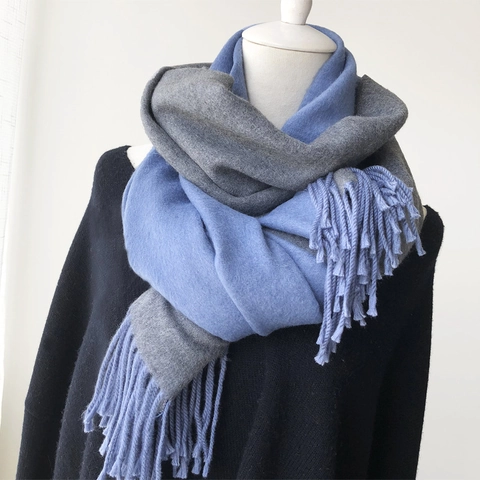 Double Sided Tassel Scarf Imitation Cashmere Thick Warm Shawl Winter Wrap Two Tone Soft Fashion Accessory