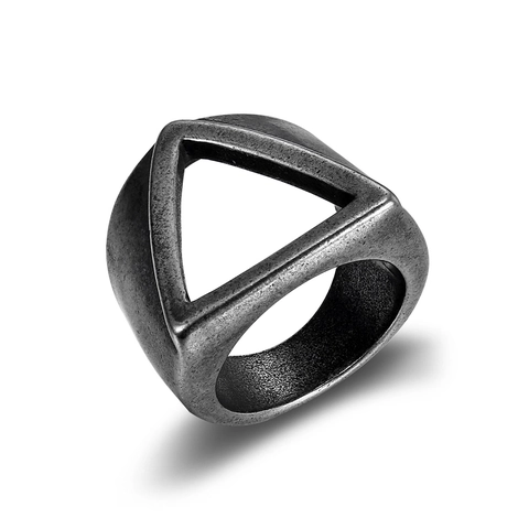 Vintage Hollow Triangle Ring Stainless Steel Retro Geometric Punk Streetwear Finger Jewelry For Men Women