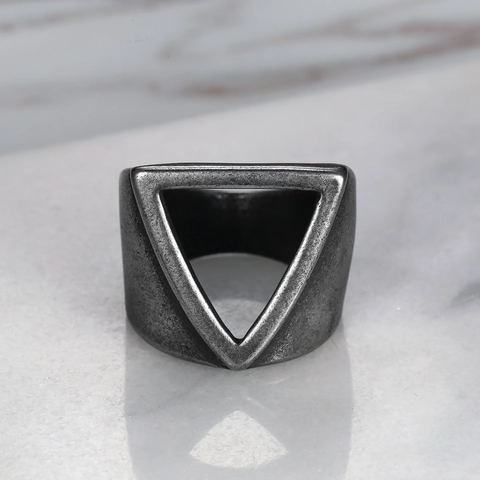 Vintage Hollow Triangle Ring Stainless Steel Retro Geometric Punk Streetwear Finger Jewelry For Men Women
