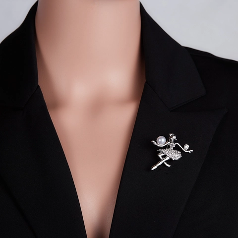 Spilla Ballerina Di Danza Classica Lega Smalto Strass Perla Artificial Sintetica Elegante Accessorio Moda Gioielli Per Donne