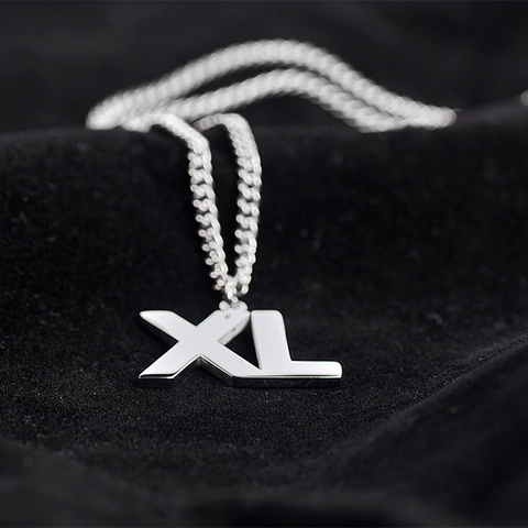 Oversized XL Letter Pendant Necklace Titanium Steel Polished Metal Hip Hop Style Jewelry For Men And Women Silver Color