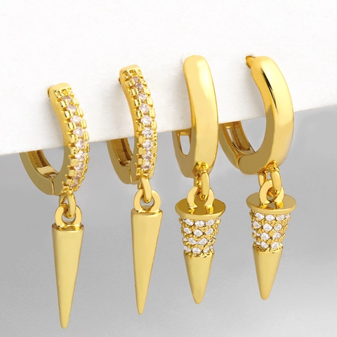 Spike Dangle Huggie Oorbellen 18K Verguld Koper Kegel Zirkonia Punk Minimalistische Sieraden Voor Dames