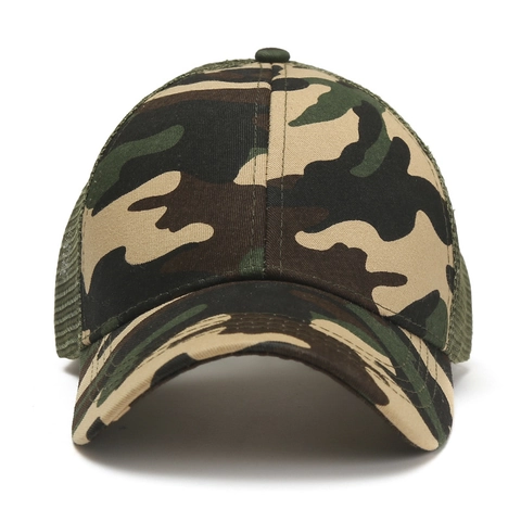 Camouflage Mesh Baseball Cap Cotton Polyester Breathable Trucker Hat With Ponytail Hole Outdoor Sun Sport For Women Men