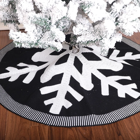 Falda De Árbol De Navidad Tejido Patrón De Copo De Nieve Decoración Navideña Base Redonda Suave