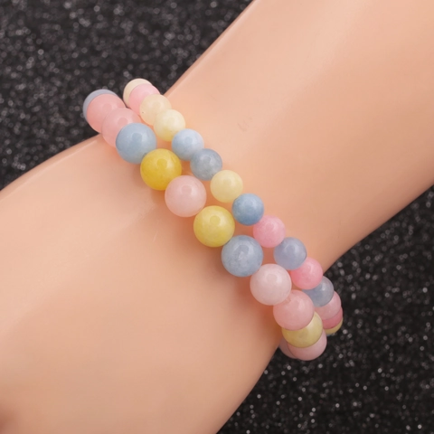 Morganite Natural Stone Beaded Bracelet Macaron Colorful Round Beads Stretch Fashion Jewelry Unisex Decorative Accessory