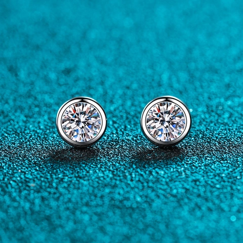 925 Sterling Silver Moissanite Stud Earrings For Women Round Bezel Setting Bubble Design Geometric Minimalist Earrings Party Jewelry