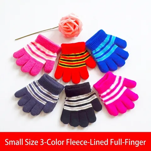 Kids Knitted Gloves Acrylic Fleece Lined Warm Thermal Winter Outdoor Striped Full Finger For Toddler Boys Girls