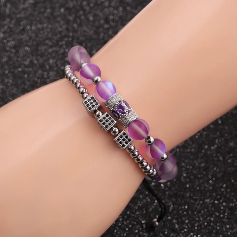 Bracelet En Perles Superposées Pierre De Lune Micro Pavé Zircone Cube Perles En Cuivre Bijoux De Mode Pour Femmes Hommes