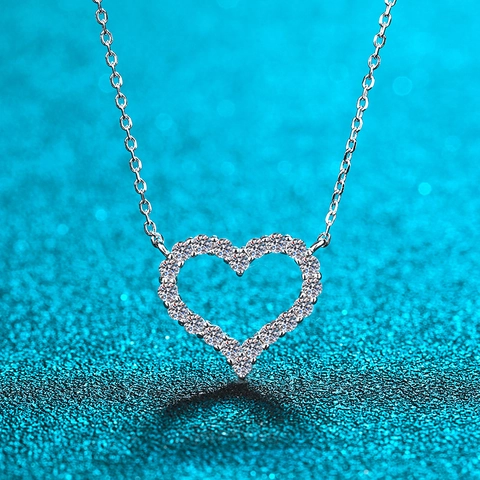 Heart Pendant Necklace 925 Sterling Silver Full Moissanite Pavé Setting Romantic Jewelry For Women Elegant Anniversary Gift