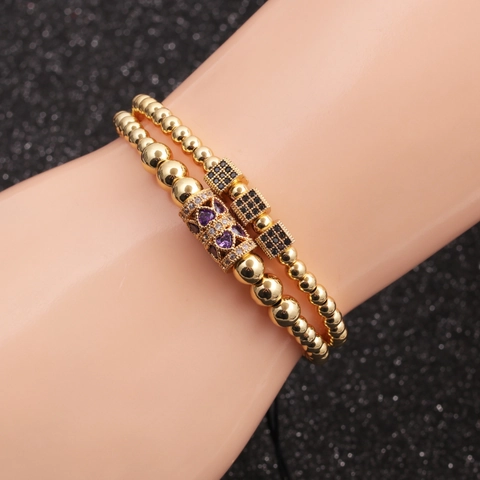 Pulsera De Cuentas De Moda Con Cuentas De Cobre Micro-Pavé Circonita Dije De Corazón Espaciadores De Cubo Cuerda Ajustable Joyería De Lujo