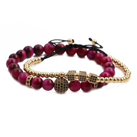 Tiger Eye Gemstone Bracelet Copper Beads Micro Paved Zircon Cube Ball Adjustable Luxury Fashion Jewelry
