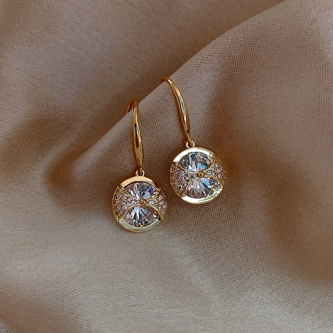 Runde Zirkon Strass Tropfenohrringe Elegante Vergoldete Legierung Geometrische Ohrhaken Schmuck Für Damen