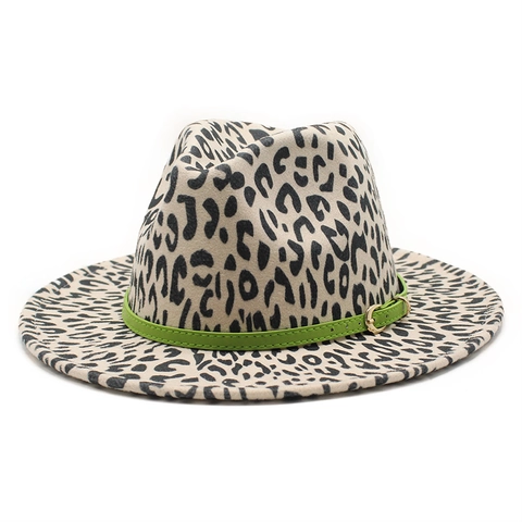 Leopard Fedora Hut Wollfilz Breite Krempe Gürtelschnalle Retro Jazz Stil Unisex Winter Kopfbedeckung