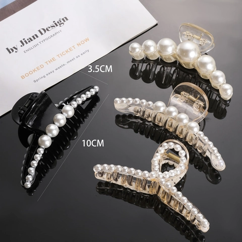 Elegant Artificial Pearl Hair Claw Clip Acrylic Rhinestone Ponytail Holder Fashion Hair Accessory For Women