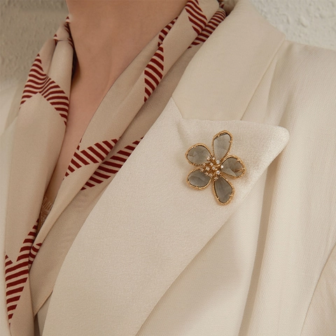 Broche Fleur Vintage Pour Femme En Alliage Avec Cristal Artificiel Et Strass Bijou Élégant Rétro À La Mode