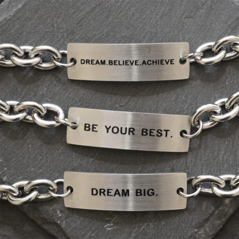 Pulsera De Cadena Con Placa Grabada Inspiradora De Acero Inoxidable Para Hombres Joyería Dream Big Believe Achieve