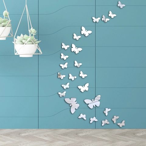 3D Acrylic Mirror Butterfly Wall Stickers DIY Mirror Surface Removable Decal For Living Room Bedroom Modern Home Decoration