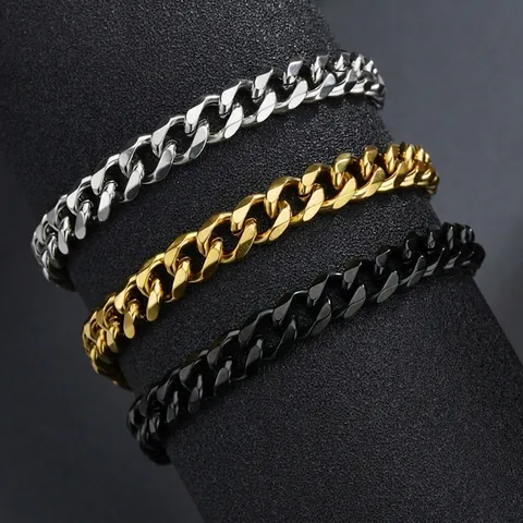 Cuban Link Chain Bracelet Stainless Steel Hip Hop Punk Minimalist Fashion Jewelry For Men Women