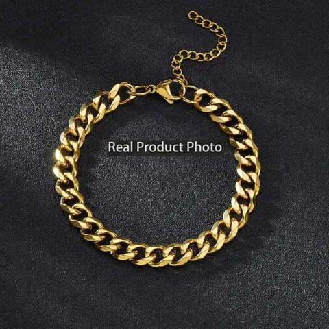 Cuban Link Chain Bracelet Stainless Steel Hip Hop Punk Minimalist Fashion Jewelry For Men Women