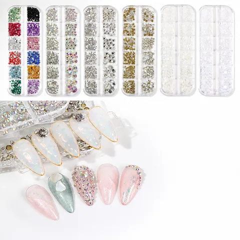 Nail Art Rhinestones Resin Mixed Colorful Flatback Glass Crystal Artificial Pearl Decoration For DIY Manicure With Storage Case