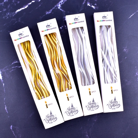 Spiral Birthday Candles Paraffin Wax Metallic Wave Shape Cake Toppers For Party Celebration Decoration