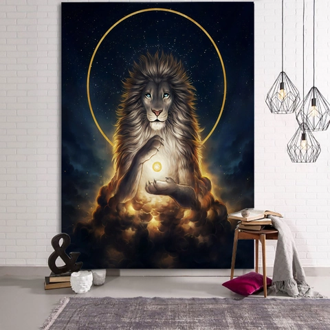 Tapiz De Pared Místico Poliéster Cielo Estrellado Galaxia Nebulosa León Ojo Decoración De Dormitorio Sala De Estar