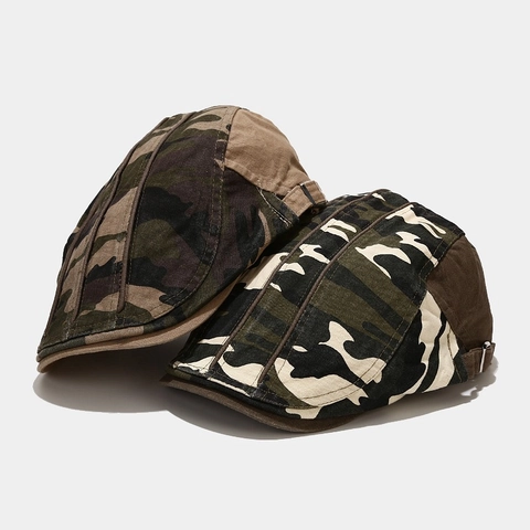 Camouflage Platte Pet Katoen Canvas Verstelbare Ivy Hoed Outdoor Retro Casual Duckbill Hoofddeksels Heren Dames