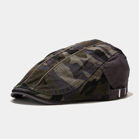 Camouflage Platte Pet Katoen Canvas Verstelbare Ivy Hoed Outdoor Retro Casual Duckbill Hoofddeksels Heren Dames