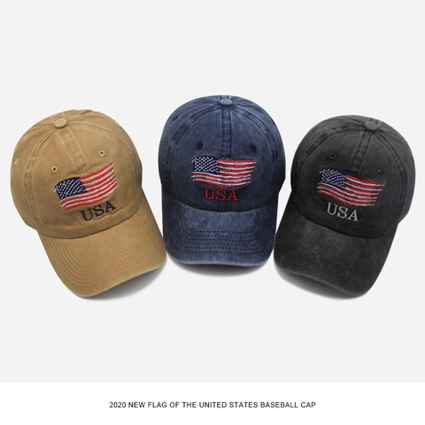 Berretto da Baseball in Cotone Lavato Vintage per Donna Lettera USA Bandiera Americana Ricamato Invecchiato Protezione Solare Cappello