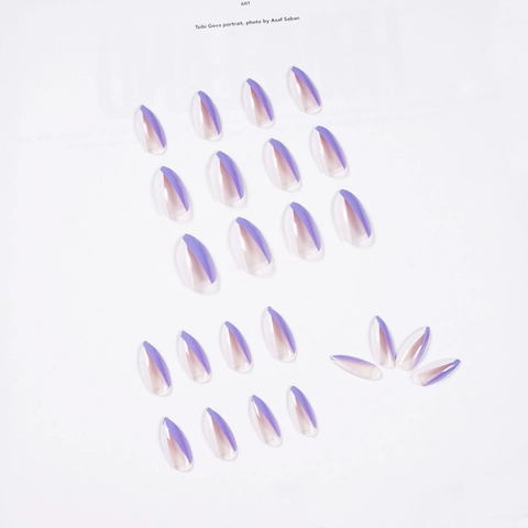 Unghie Finte Lunghe A Forma Di Mandorla Design Francese Diagonale Giunzione Geometrica Unghie Lucide Per Donna