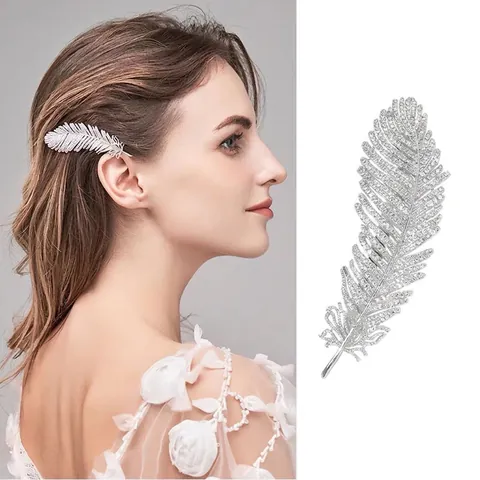Eleganter Legierung Strass Feder Haarclip Glitzernde Blattform Ente Schnabel Clip Mode Kopfschmuck Für Frauen