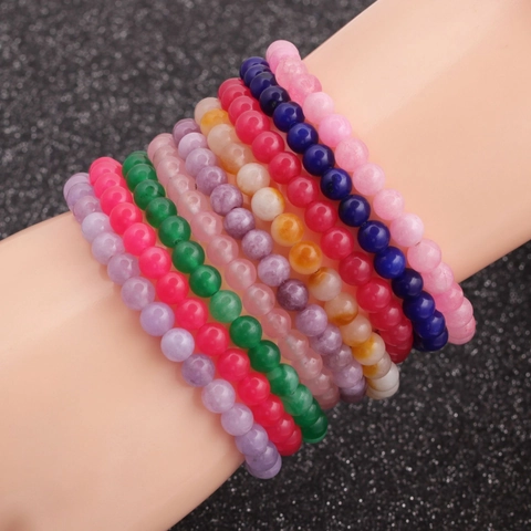 Bracelet Perles En Agate Naturelle Élastique Coloré Rond Pierre Lisse Bijoux Énergie Pour Femmes Hommes