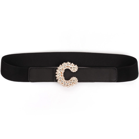 Cintura Elastica da Donna a Corsetto con Fibbia a C di Strass Cinturino Sottile per Abiti in Ecopelle Elasticizzata Accessorio Vita