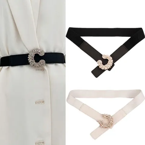 Cintura Elastica da Donna a Corsetto con Fibbia a C di Strass Cinturino Sottile per Abiti in Ecopelle Elasticizzata Accessorio Vita