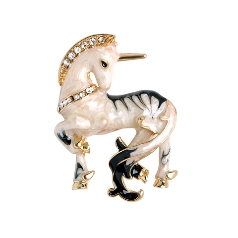 Vintage Einhorn Emaille Brosche Pin Legierung Tier Design Mit Strasssteinen Für Damen Herren Anzug Zubehör