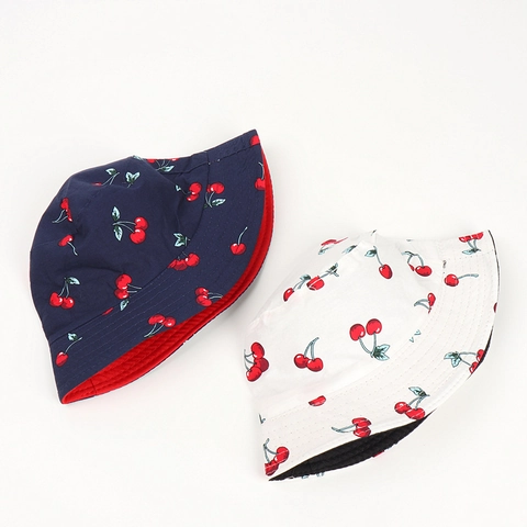 Chapeau Bob Coton Polyester Réversible Pliable Protection Solaire Imprimé Cerise Style Japonais Été Décontracté Pour Femmes Hommes