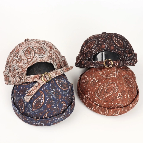 Vintage Paisley Docker Hut Verstellbar Cord Ohne Krempe Miki Kappe Streetwear Retro Baumwolle Für Herren Damen