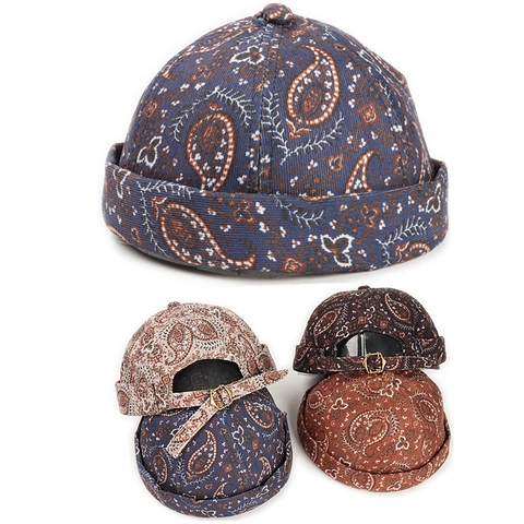 Vintage Paisley Docker Hut Verstellbar Cord Ohne Krempe Miki Kappe Streetwear Retro Baumwolle Für Herren Damen