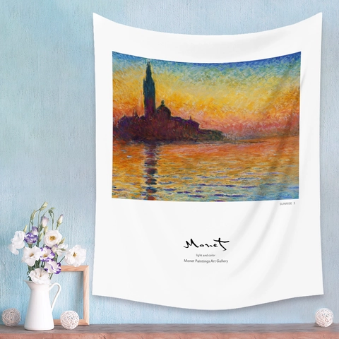 Wall Tapestry Claude Monet Impressionist Oil Painting Art Gallery Style Polyester Fabric Hanging Cloth Room Decor