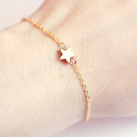 Bracciale con Ciondolo a Stella e Cuore in Lega Minimalista per Donna Semplice Catena a Maglie Regolabile Placcata Oro Argento