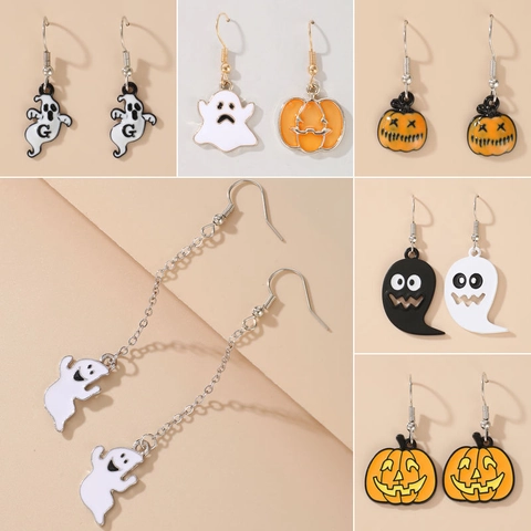 Orecchini Halloween Lega Smalto Fantasma Zucca Mummia Pipistrello Ragno Gancio Per Donne Festa Festiva Cartone Animato Novità