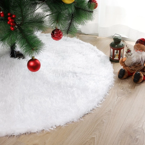Gonna Per Albero Di Natale Bianca Peluche Ecopelliccia Tappeto Rotondo Decorazione Casa Festa Morbido Soffice Neve